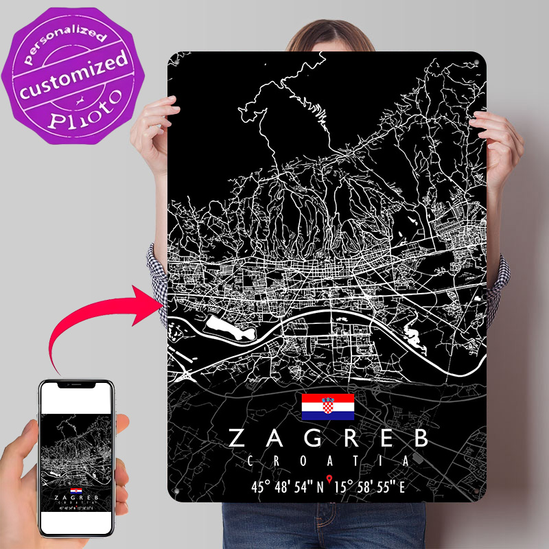 ZAGREB MAP CROATIA โปสเตอร์เรโ - 3D Printing Zagreb บทวิจารณ์และราคา